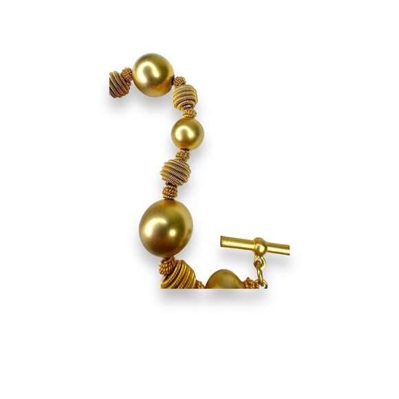 Y2K Anne Klein Chunky Brushed Gold Tone Beaded Bracelet 7.75” Toggle Clasp - Picture 4 of 10